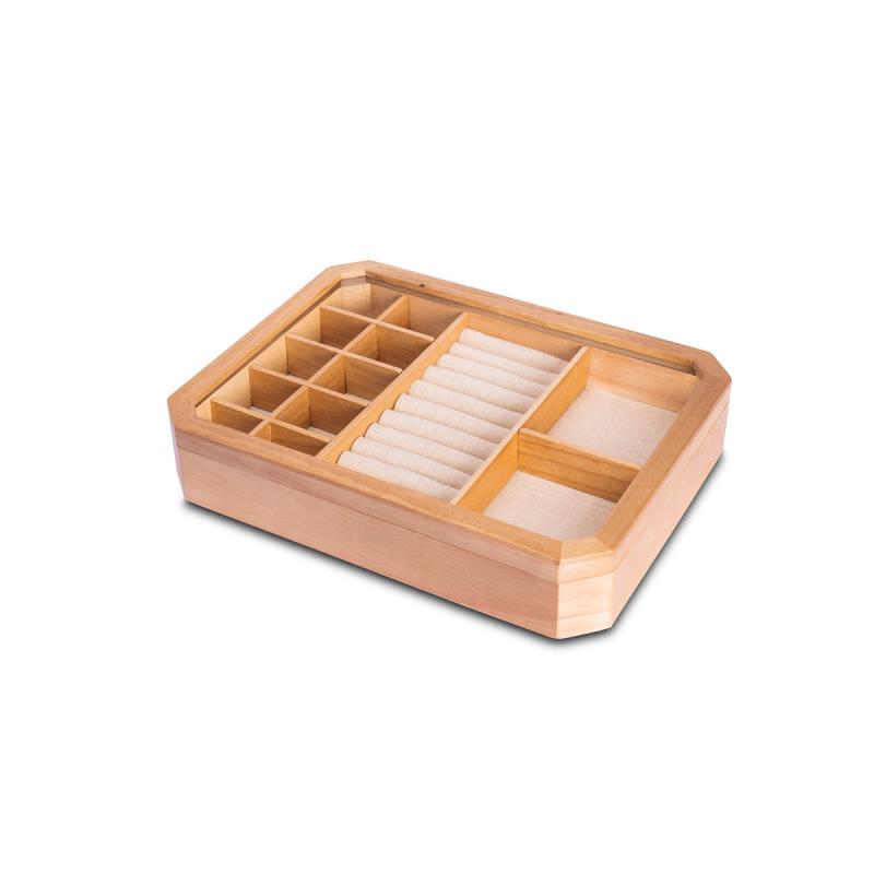 Jewelry wooden box with clear lid - Linen interior