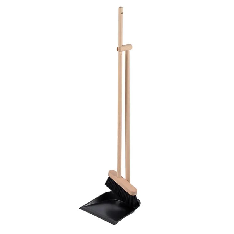 Long handle wooden dustpan set