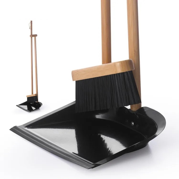 Long handle wooden dustpan set