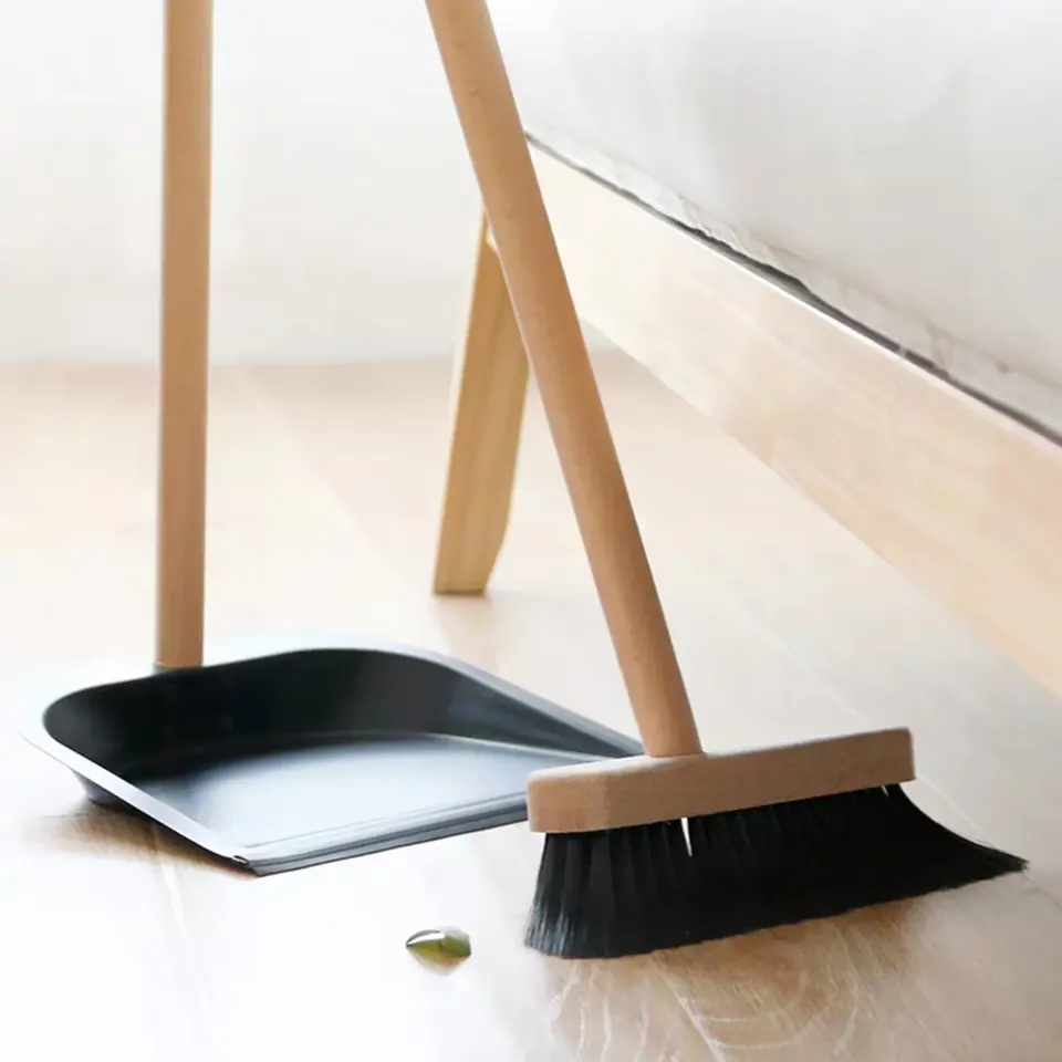 Long handle wooden dustpan set