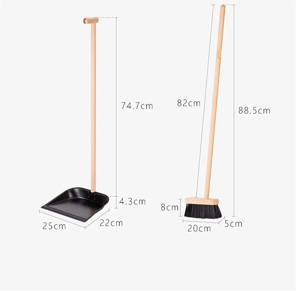 Long handle wooden dustpan set