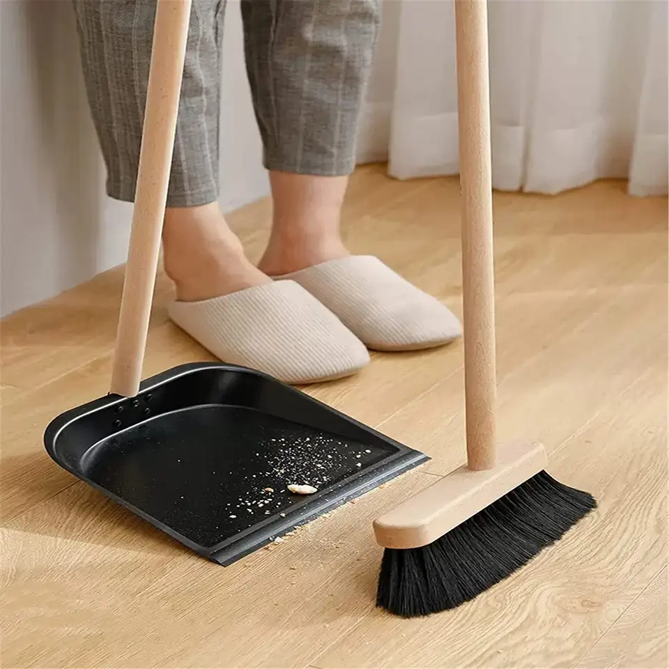 Long handle wooden dustpan set