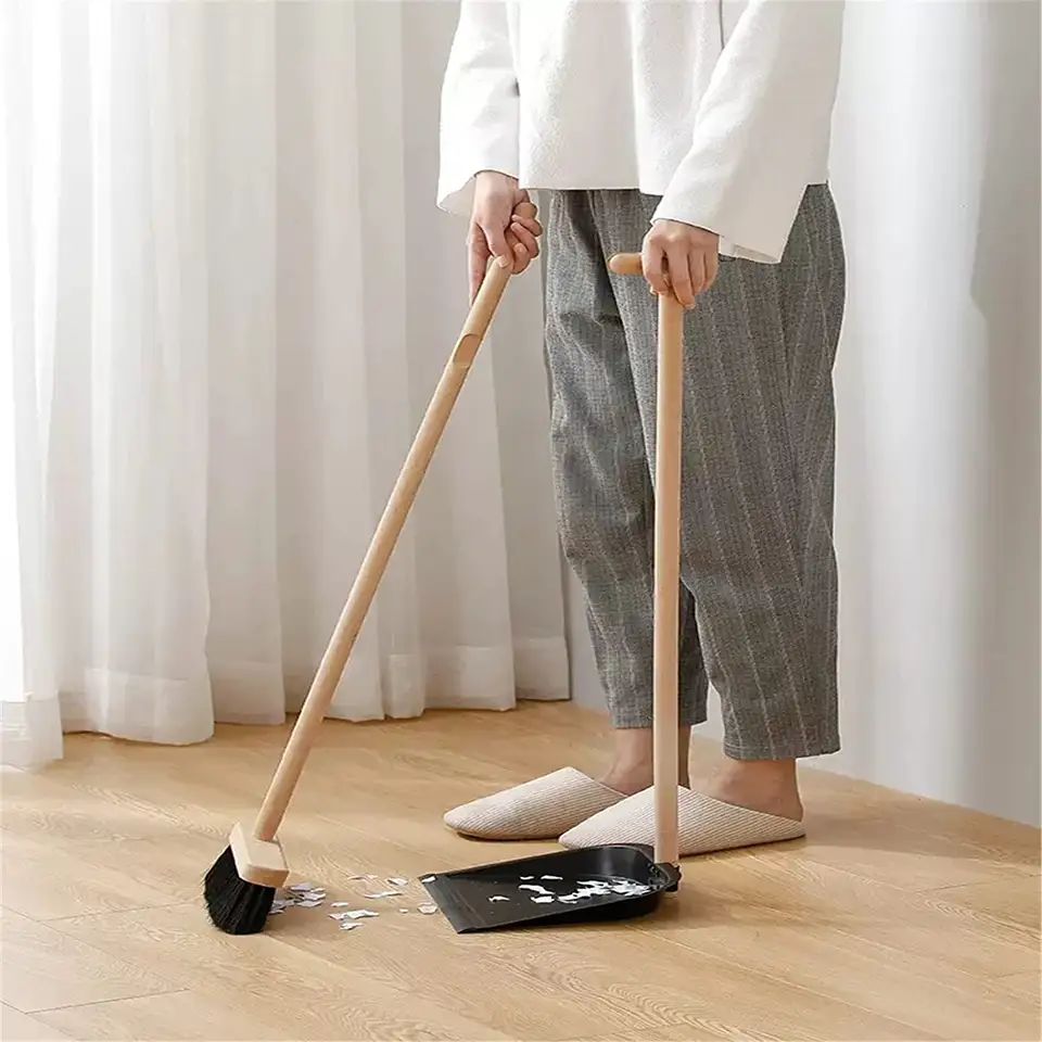 Long handle wooden dustpan set