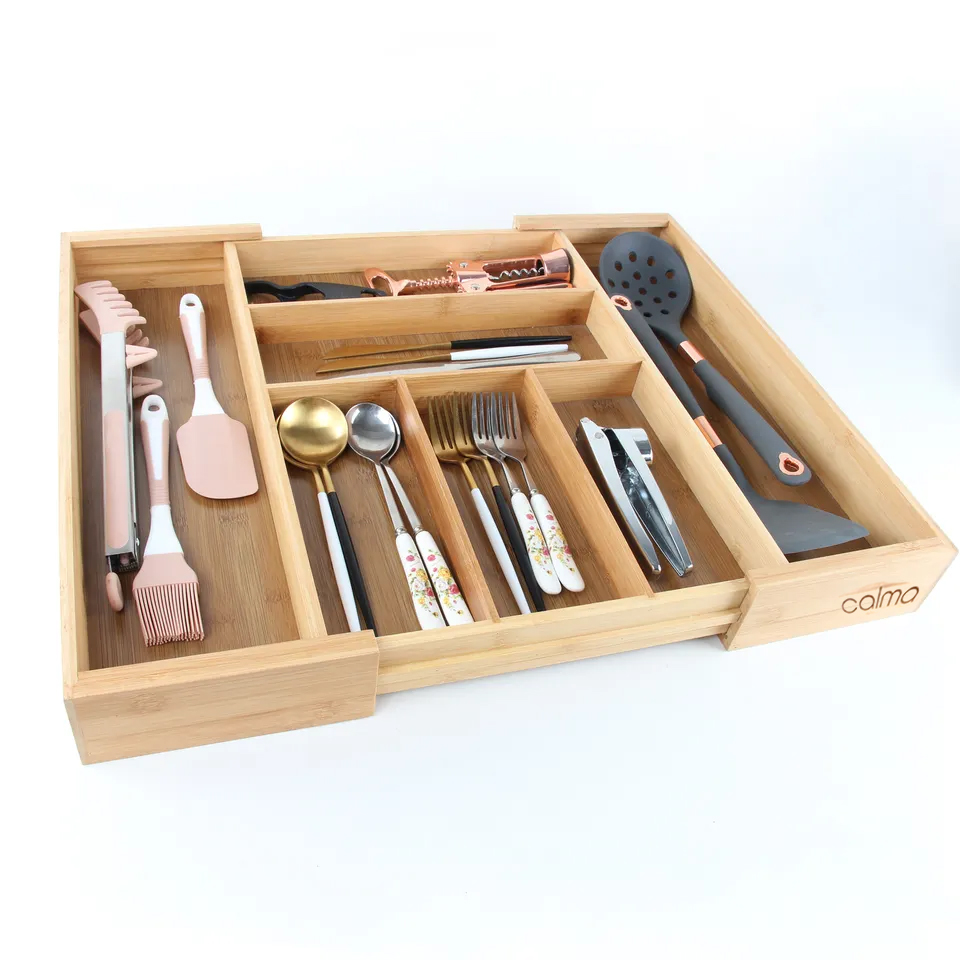 calma bamboo expandable drawer organizer